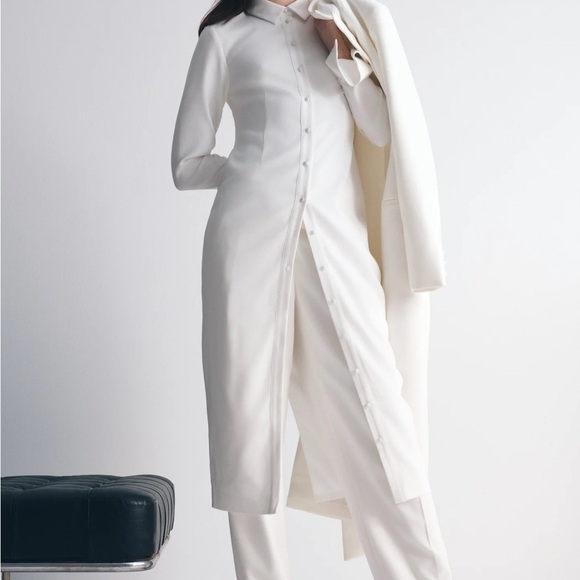 MESHKI - Dorian Fitted Shirt Midi Dress - White - Picture 5 of 7